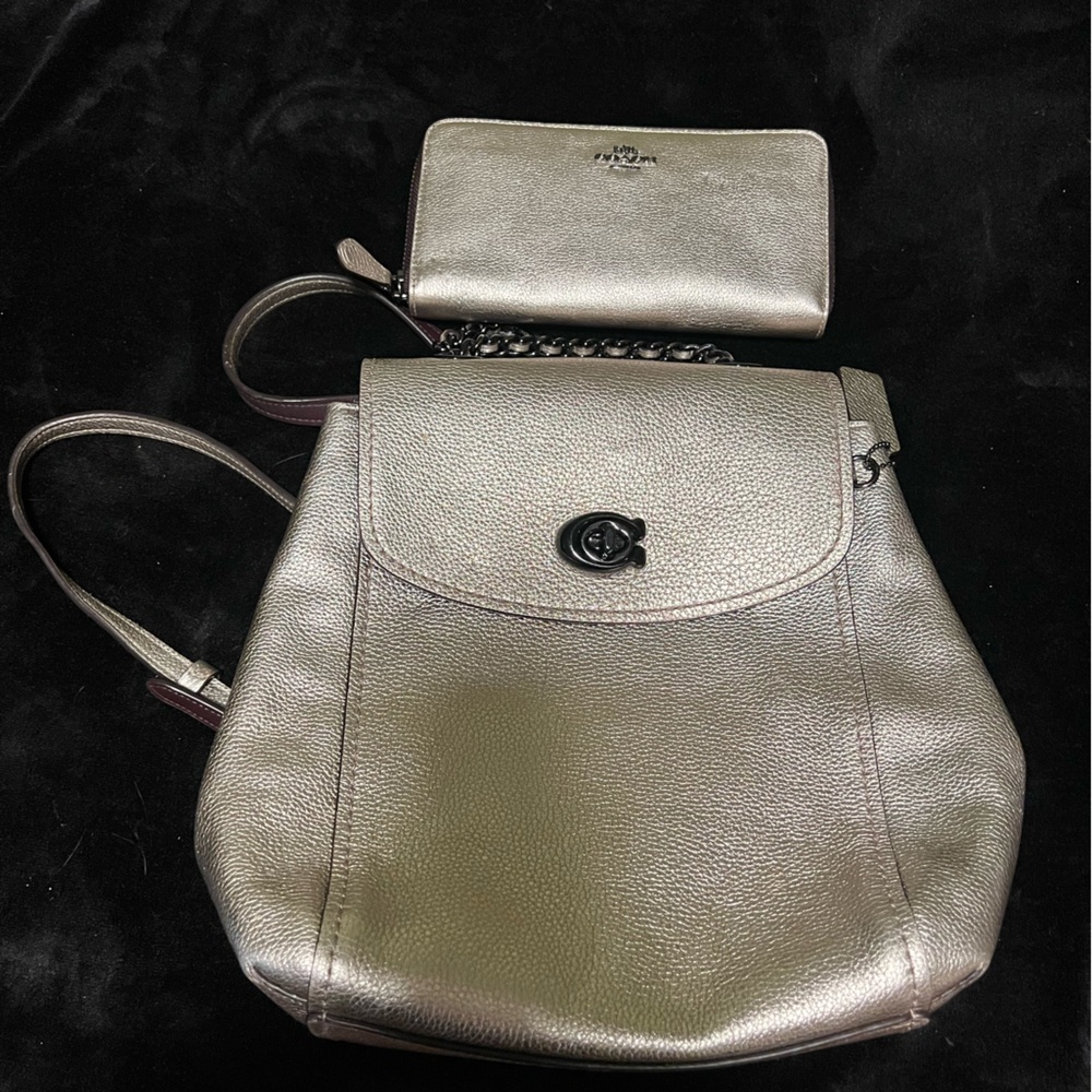 Coach backpack and matching wallet set